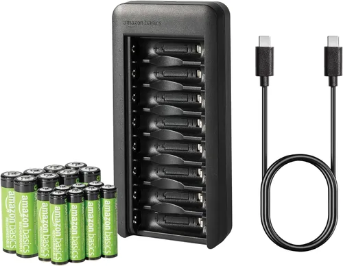 Vista 9 de Amazon Basics - Cargador de batería para pilas recargables AA y AAA NiMh - Enchufe NA, 4 bahías, negro
