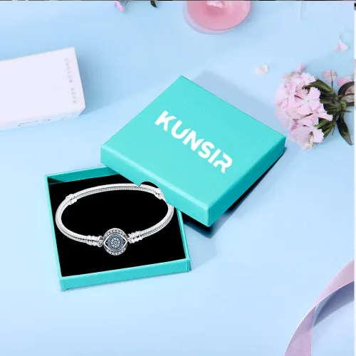 Vista 4 de KUNSIR Pulsera de plata de ley 925 con cadena de serpiente de ojo malvado azul con circonita cúbica 5A para mujeres y adolescentes
