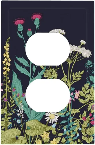 Vista 41 de Placa de Pared en Blanco de 1-Gang Sin Dispositivo Beige Lindo Vintage Boho de los 70s Hongo Fungus Planta Floral Botánica Libélula Interruptor