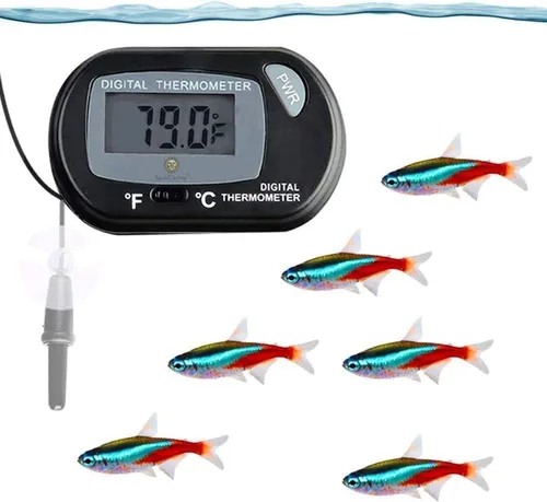 Vista 2 de SunGrow Termómetro digital Betta para peces de acuario tropicales, color negro, ventosas y 1 batería incluida, 1 unidad por paquete