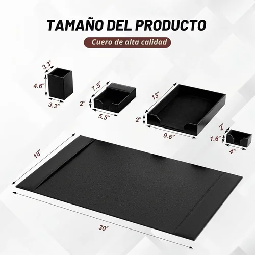 Vista 2 de Sayglossy Juego de 5 almohadillas de cuero para escritorio con rieles laterales, protector de escritorio de 30 x 18 pulgadas, bandeja para letras