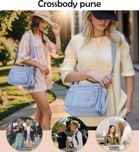 Vista 2 de BASICPOWER Bolso cruzado para mujer, múltiples bolsillos, ligero, impermeable, bolso de mano de viaje