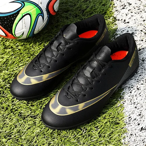 Vista 3 de Zapatos de fútbol para hombre, bajos y con cordones, antideslizantes, para interiores, fútbol sala de fútbol americano, TF, tacos de césped