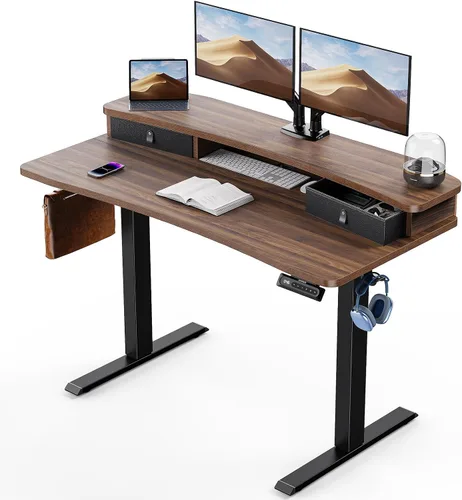 Vista 25 de HUANUO - Escritorio eléctrico de pie de 32 x 21 pulgadas con 2 cajones, compatible con montaje con abrazadera en C, escritorio de computadora