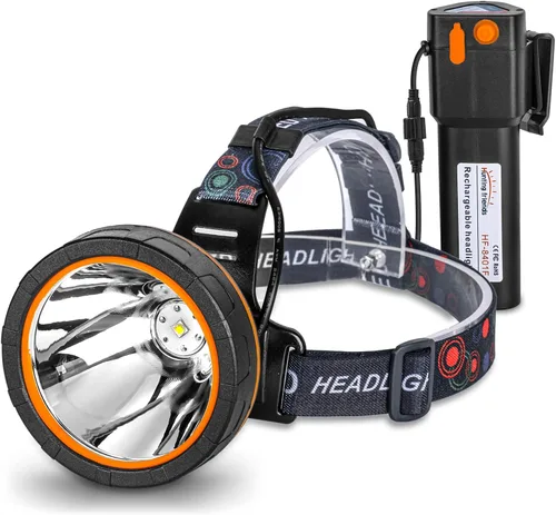 Vista 8 de Linterna de cabeza LED recargable de alta potencia - linterna frontal ajustable impermeable, linterna frontal de manos libres para camping