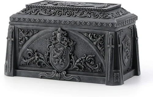 Vista 4 de Veronese Design Caja de baratija medieval con acabado de piedra de cresta de león de 6 7/8 pulgadas