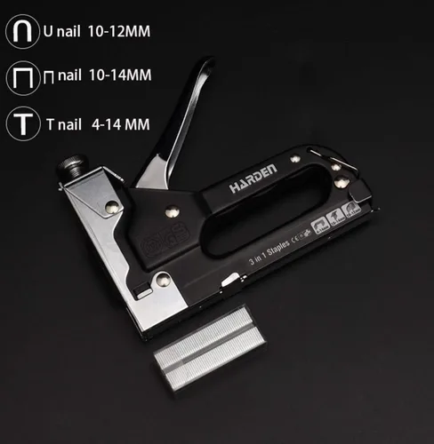 Vista 3 de Edward Tools Pro 3 en 1 - Pistola de grapas resistente con 600 grapas, para tapicería, madera, jardín, alambre, muebles, techos, grapas tipo D, U