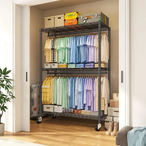 Vista 9 de Raybee Perchero con ruedas para ropa resistente para colgar ropa Negro