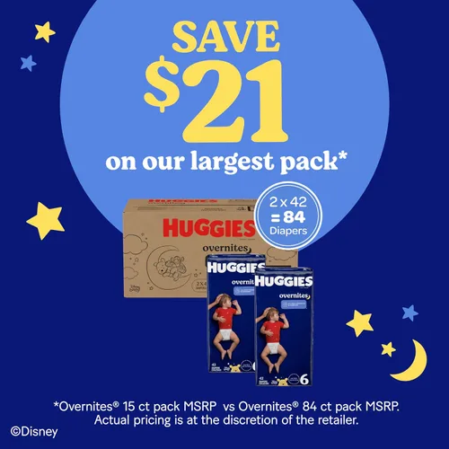 Vista 4 de Huggies Pañales Overnites: pañales para bebé, talla 6 (35+ libras), 72 unidades, el embalaje puede variar