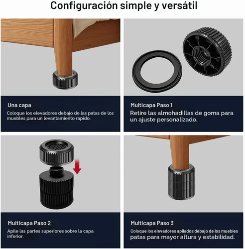 Vista 4 de Elevadores de cama redondos para muebles, resistentes, antideslizantes, ajustables (1.3 a 3.7 pulgadas de alto), elevadores de cama para escritorio