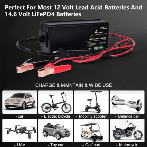 Vista 5 de ULTRAPOWER - Cargador de batería LiFePO4 de 14.6 V 10 A, cargador de batería inteligente para baterías LFP de 12 V y batería de plomo ácido