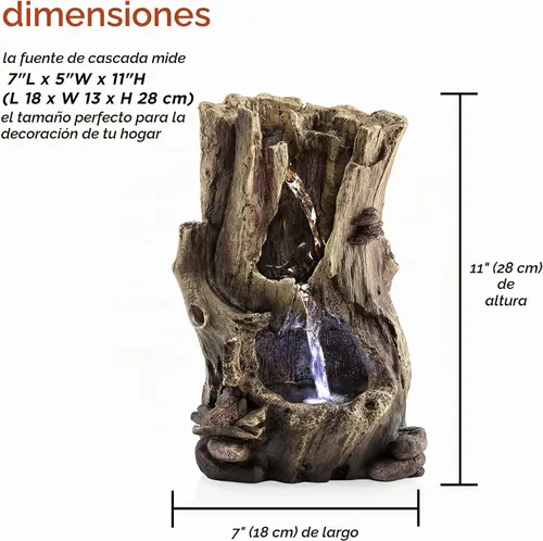 Vista 3 de Alpine Corporation WIN326 fuente de mesa iluminada de varios niveles con tronco de árbol de selva, con luces LED, 28 cm, marrón