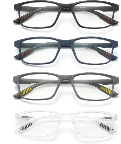 Vista 4 de Paquete de 4 lentes de lectura con bloqueo de luz azul para hombres y mujeres, marco rectangular para leer para computadora con bisagra de resorte