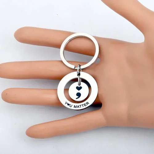 Vista 4 de OKEYCH Mental Health Awareness Gift Matter Keychain Semicolon Quote Jewelry Depression Gift
