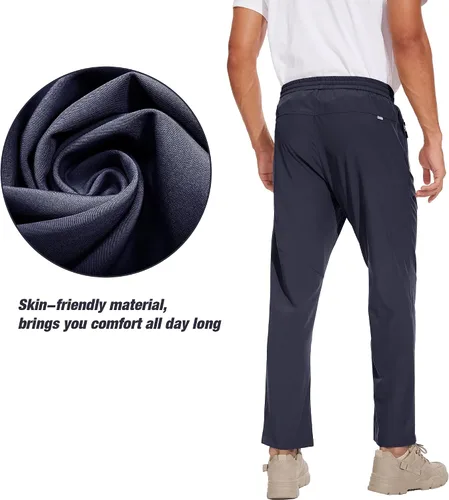 Vista 2 de MOURCE Pantalones deportivos ligeros para hombre, pantalones deportivos con bolsillos con cremallera para pesca, golf, gimnasio, pantalones