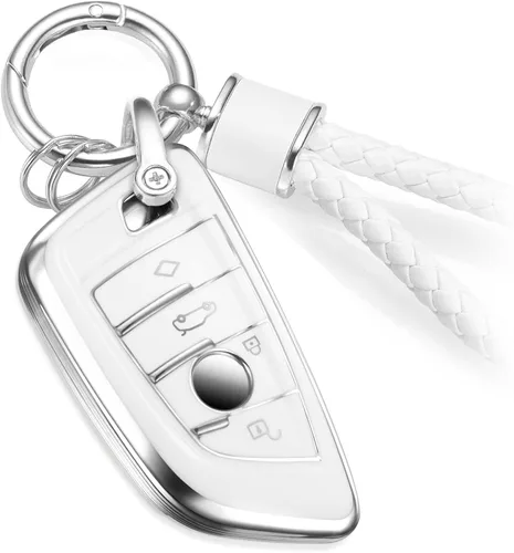 Vista 11 de para BMW Funda para Llavero con Cuerda Trenzada Metálica, Funda de TPU Suave con Superficie Granulada en Forma de Hoja Mejorada para Nueva Carcasa