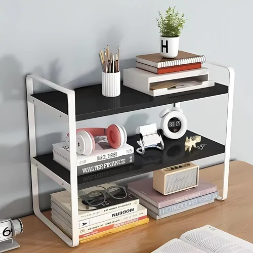 Vista 3 de Hbluefat Estante organizador de escritorio, 2 niveles, multiusos, estante de almacenamiento de mesa, pequeño estante de almacenamiento de encimera