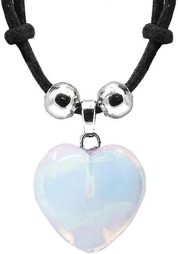 Vista 4 de Collar ajustable con dije de cristal curativo en forma de corazón, joyería de chakras hecha a mano para mujer, accesorios bohemios Negro Onyx