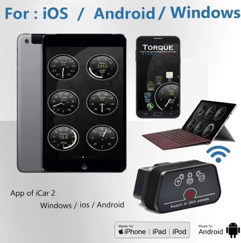 Vista 3 de Vgate iCar2 Adaptador Wi-Fi OBD2 Escáner Herramientas de Escaneo Luz de Chequeo del Motor Herramienta de Diagnóstico para Coche para iOS y Android
