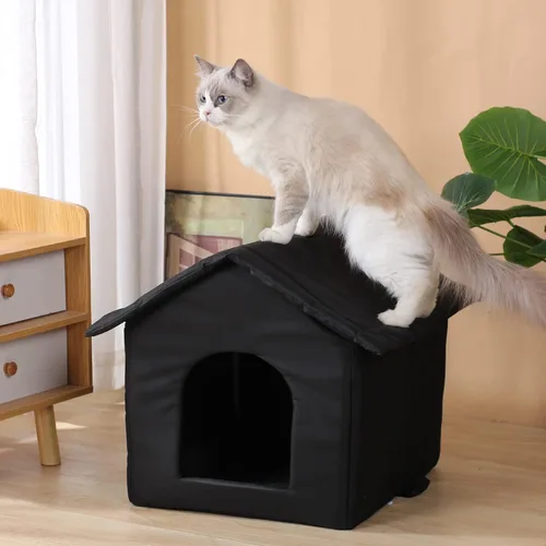 Vista 4 de Casas para gatos al aire libre, casa resistente a la intemperie para gatos salvajes, refugio cálido y estable para gatos callejeros en invierno