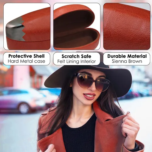 Vista 4 de MyEyeglassCase Estuche grande curvo para gafas de sol - Funda rígida XL para gafas de mujer con bolsa y paño