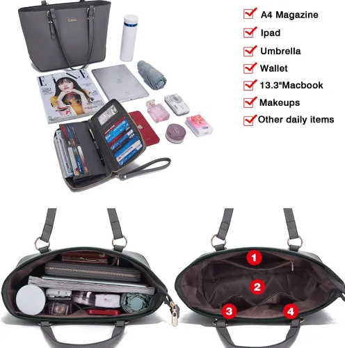 Vista 2 de YZAOLL Bolsos para mujer de cuero sintético, medianos y grandes, bolso de hombro, cartera, juego de bolso de mano y billetera