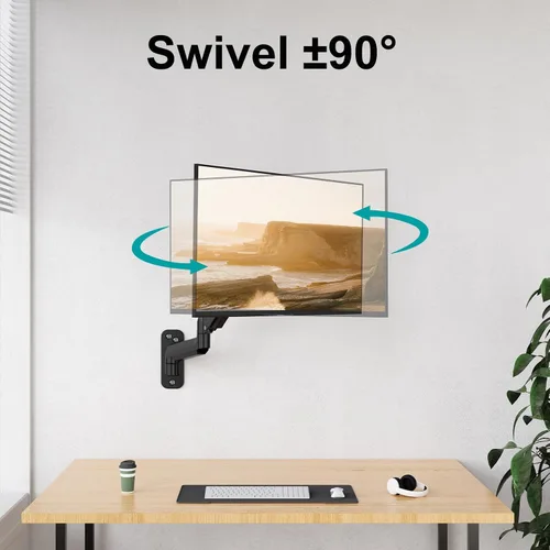 Vista 7 de MOUNT PRO Soporte de pared para monitor para pantallas curvadas planas de 35 pulgadas/26.4 libras, brazo de monitor único de alta resistencia