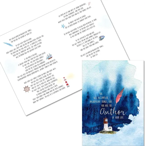 Vista 3 de Smiling Wisdom - Tarjeta de felicitación de Quill You are the Author of Your Life y juego de regalo de sabiduría de sentimiento de plumas, nuevo
