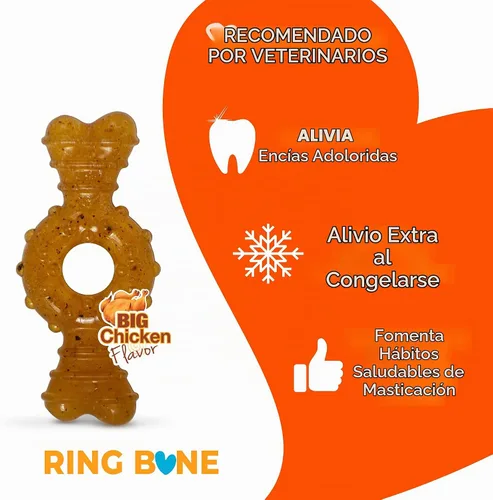 Vista 4 de Nylabone Anillo de dentición masticable para cachorros, juguete de hueso Anillo de hueso