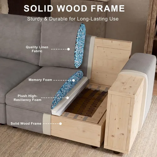 Vista 8 de Sofá modular Cloud de 110 pulgadas con funda lavable, sofá modular de asiento profundo para sala de estar, sofá modular de gran tamaño con almohada