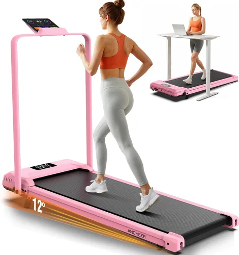 Vista 9 de ANCHEER Walking Pad with Handle Bar, 3.0HP Foldable Walking Pad Treadmill with 12% Incline, 320 LBS Portable Treadmill with Shock Absorption for