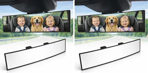Vista 15 de Espejo retrovisor ICBEAMER de 9.4 pulgadas con clip Tinte azul convexo, vidrio panorámico de gran angular HD, antirreflejo, ajuste universal