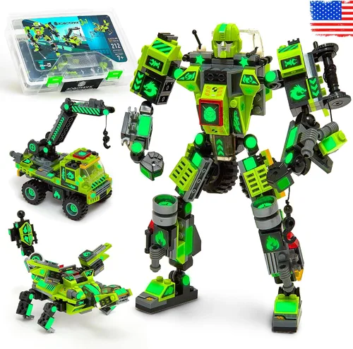 Vista 7 de JITTERYGIT Conjunto de juguetes de regalo con mech de robot del ejército, helicóptero militar creativo STEM, kit de bloques de construcción