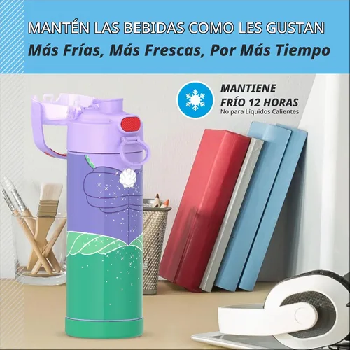 Vista 6 de THERMOS FUNTAINER - Botella aislada al vacío de acero inoxidable de 16 onzas con tapa ancha de boquilla, princesa Ariel Princess Ariel