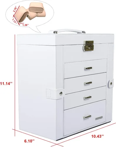 Vista 3 de Homde Paquete de caja de joyería negra una enorme caja de joyería + una caja de joyería blanca con 10 cajones