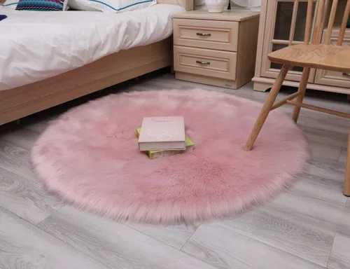Vista 2 de Tapete redondo ultra suave de piel de oveja sintética, acogedor, lanudo para el suelo, decoración del hogar para sala de estar, dormitorio