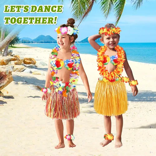 Vista 6 de Conjunto de disfraz de falda de hierba hawaiana de 11.8 in para niñas