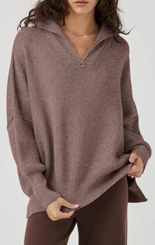 Vista 4 de PRETTYGARDEN Suéter de otoño de gran tamaño para mujer, casual, manga larga, con cremallera, cuello