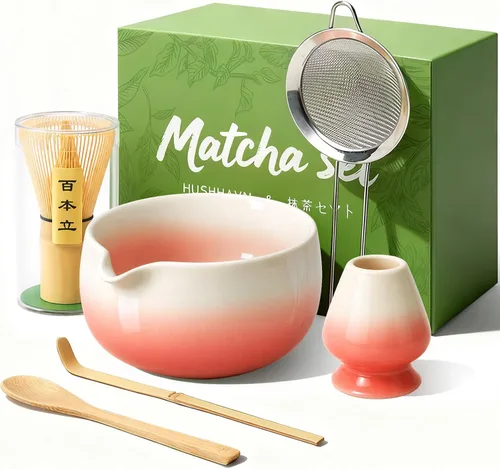 Vista 13 de Juego de batidor Matcha con cuenco de cerámica y cazador de bambú hoja azul