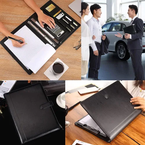 Vista 3 de Portafolio profesional de cuero para negocios con portapapeles tamaño carta, carpeta de cartera A4 y carpeta organizadora (excluyendo calculadoras)
