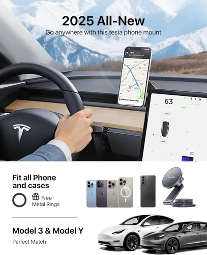 Vista 8 de andobil Soporte de teléfono Tesla de 3ª generación 【Adhesivo mejorado y imán más resistente】Soporte de teléfono para Tesla New Model Y Juniper