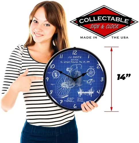 Vista 3 de 1899 Reloj de pared LED de patente de bicicleta, Retro/Vintage, iluminado, 14 pulgadas