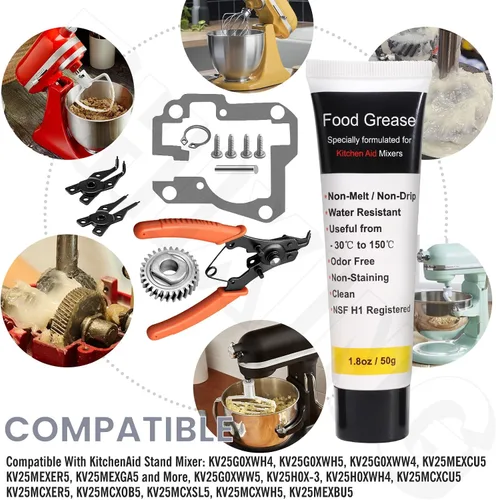 Vista 7 de 1 engranaje helicoidal W11086780 y 1 kit de juntas 9709511 compatible con Whirlpo-ol/Kitchen Aid 5QT y 6QT con engranaje helicoidal de repuesto