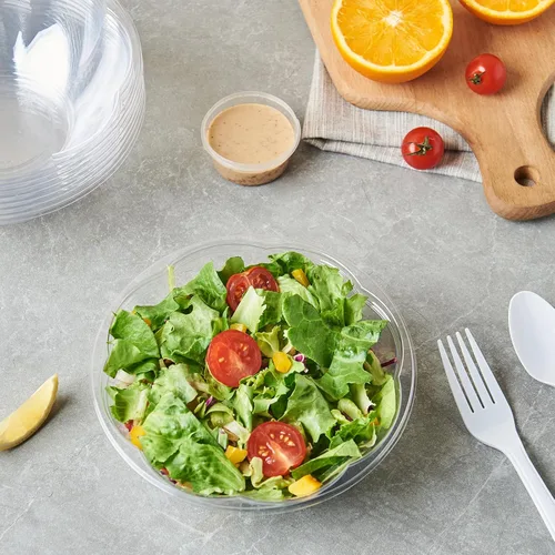 Vista 6 de 50 juegos de ensaladas de plástico transparente de 24 onzas con tapas herméticas desechables para llevar, recipientes para mezclar para frutas