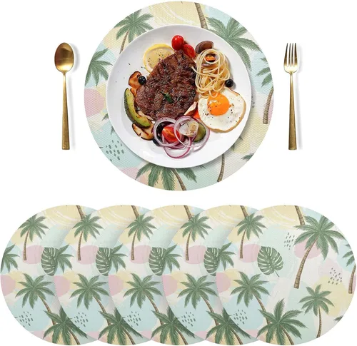 Vista 3 de Painted Palm Trees Tropical Leaves Placemat, Non Slip Heat Resistant Dinner Mat for Kitchen one sizex1