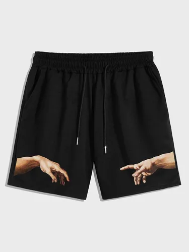 Vista 2 de WDIRARA Pantalones cortos con estampado gráfico para hombre, con bolsillo frontal, con cordón en la cintura