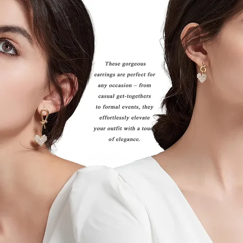 Vista 3 de Biifoxee Aretes colgantes y tachuelas con diamantes de imitación brillantes para mujeres y niñas, Cobre, Diamante de imitación
