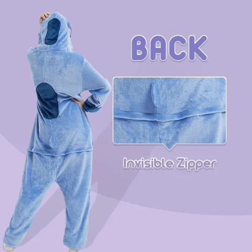 Vista 6 de Pijama unisex de franela para adultos, disfraz divertido de una pieza de animal para cosplay para mujeres y hombres