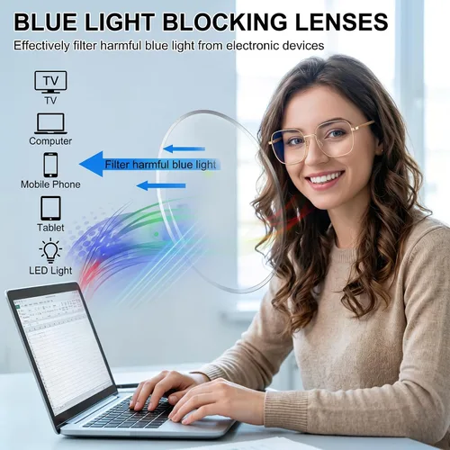 Vista 4 de Anteojos de lectura cuadrados de gran tamaño para mujeres y hombres, lectores de computadora con bloqueo de luz azul grande, antifatiga ocular