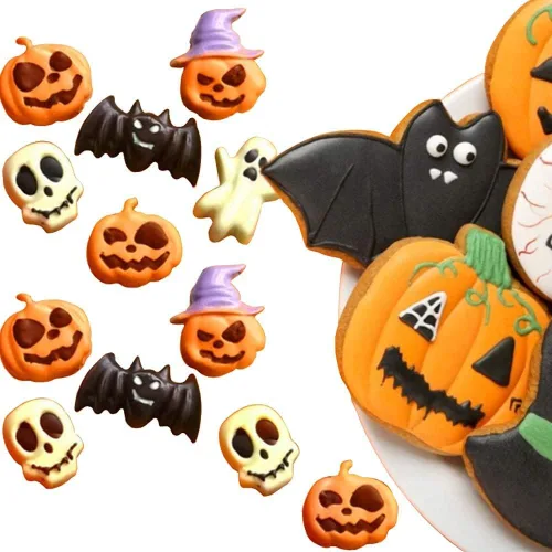 Vista 4 de Molde de silicona para chocolate con temática de Halloween, calabaza, murciélago, calavera, fantasma, molde para caramelos, 2 unidades de 12